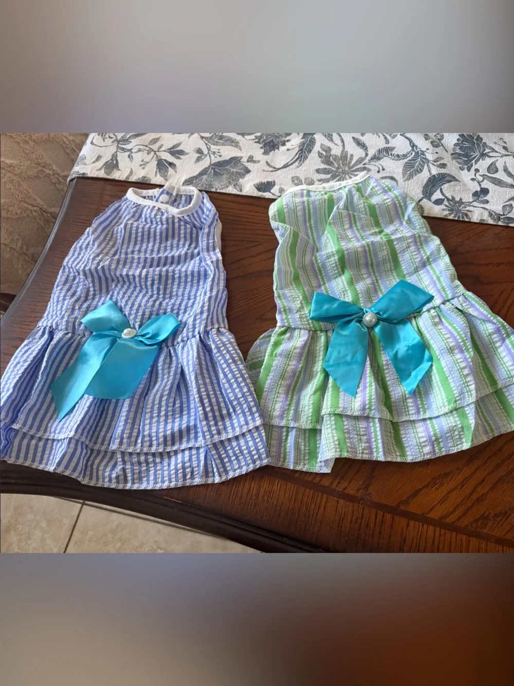 Dog's' Striped Sleeveless Dress with Blue Bow - Set of 2/size L  New